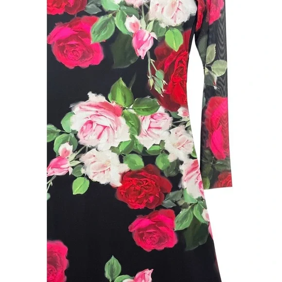 Johnny Was NWT Mesh Midi Romantic Boho Dress Rosa Floral Red Pink Black Small - Picture 7 of 11